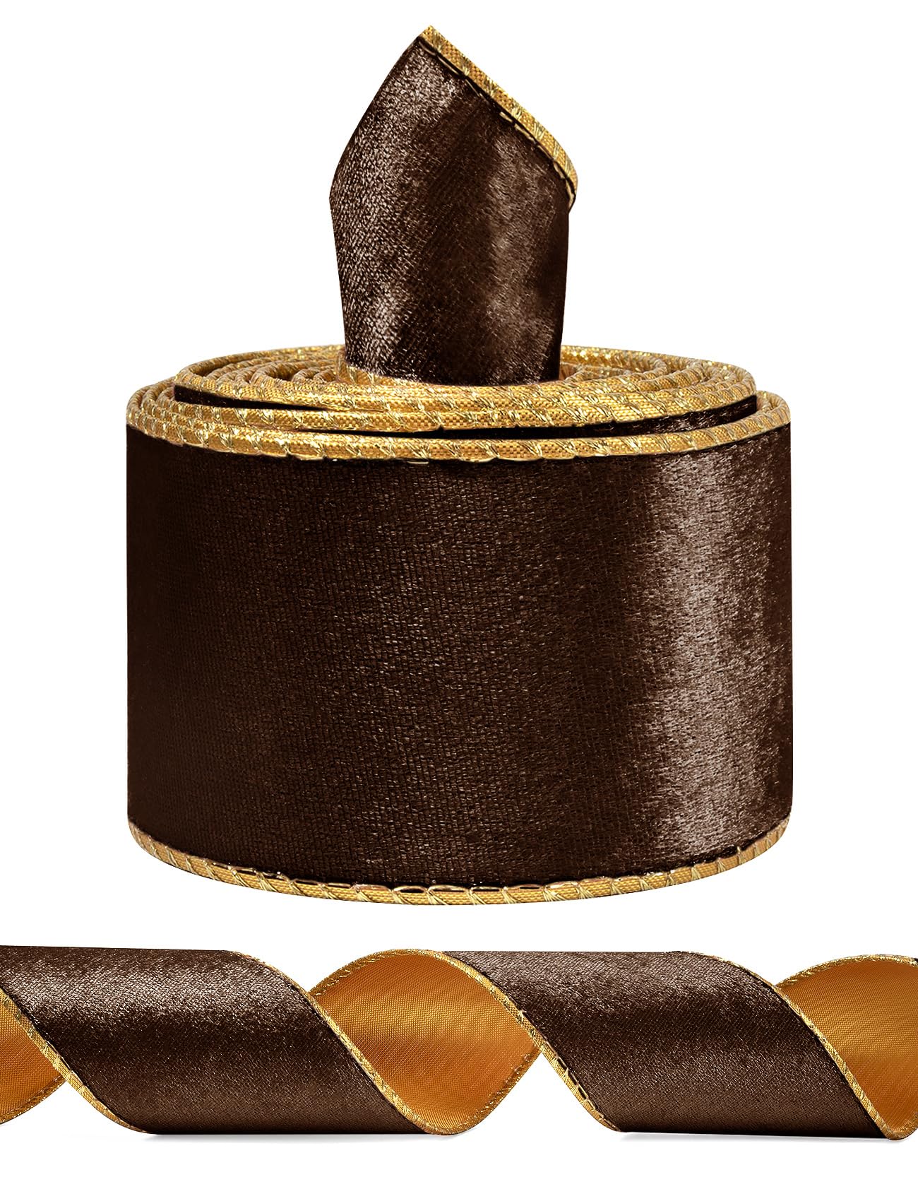 Brown Wide Velvet Ribbon Wired for Christmas Tree, Garland, Wreath